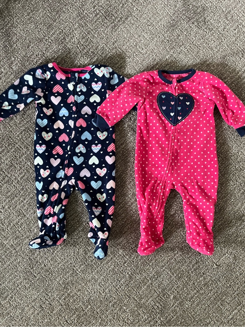 Kids Headquarters Heart-Print Footed One-Piece Sleepers - Navy & Pink
